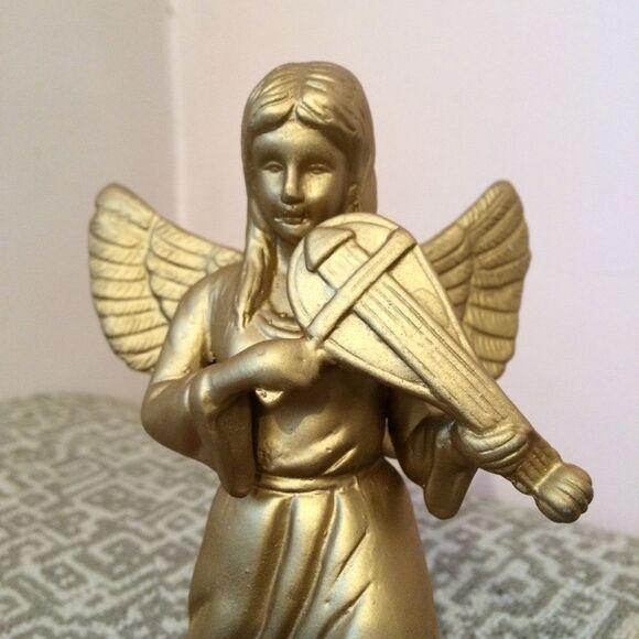 NIB NWT Golden Ceramic Christmas Angel w/Violin - Picture 5 of 8